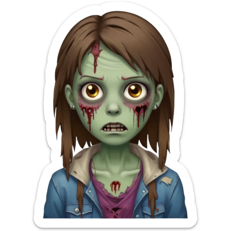 a zombie girl with straight brown hair long with piercings sticker