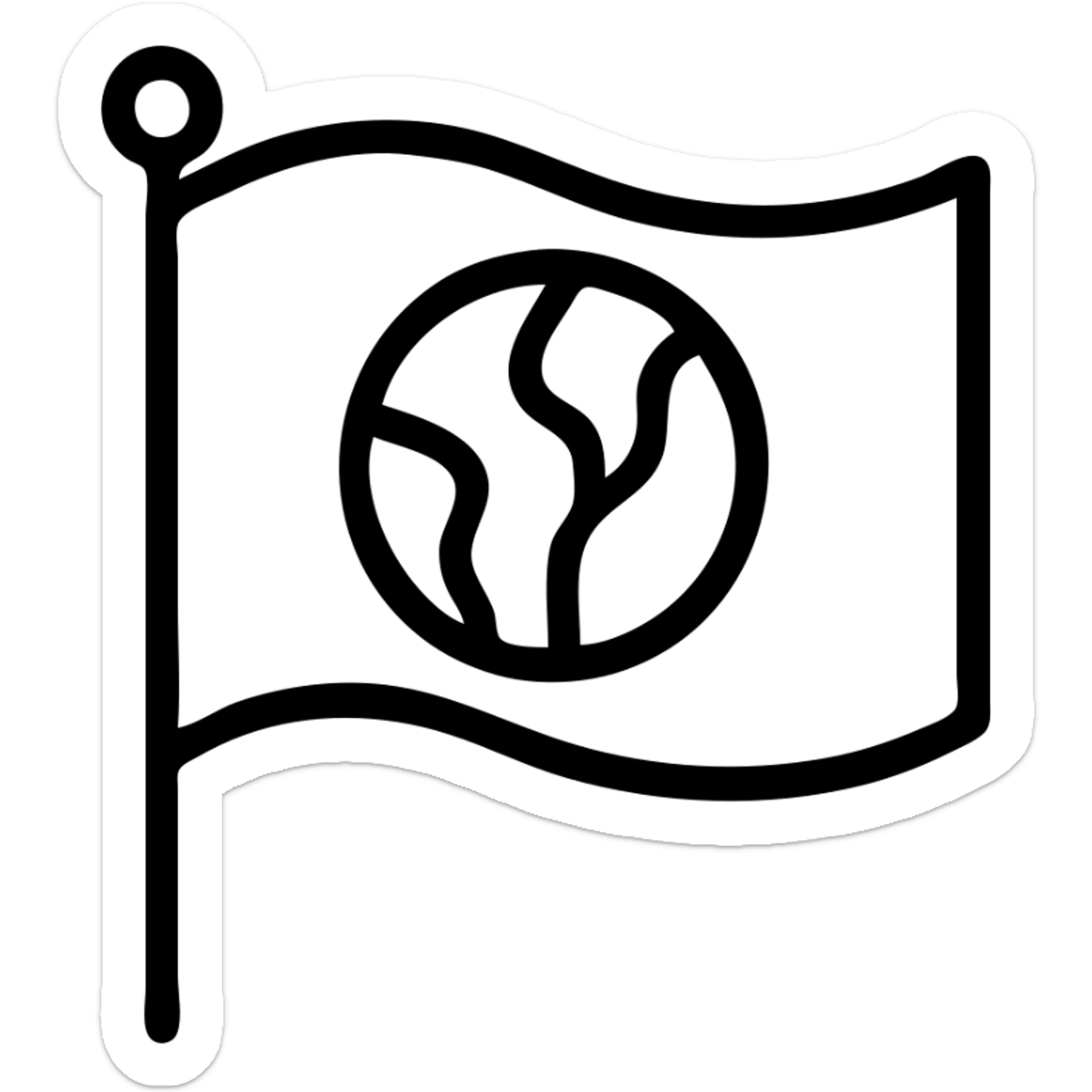 red flag with a stylized Earth symbol in the center, bold and simple, suitable for an icon sticker