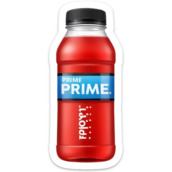 A red bottle of sports drink “prime hydration” with a black cap and large lettering sticker