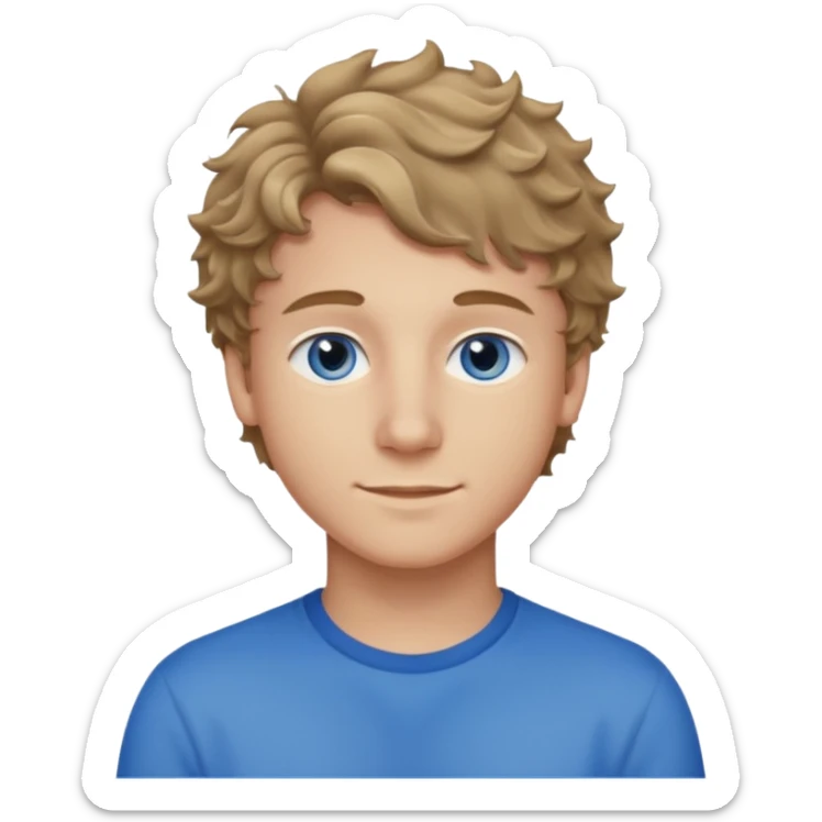 20 year old boy with slightly curly dark blonde hair and blue eyes  sticker