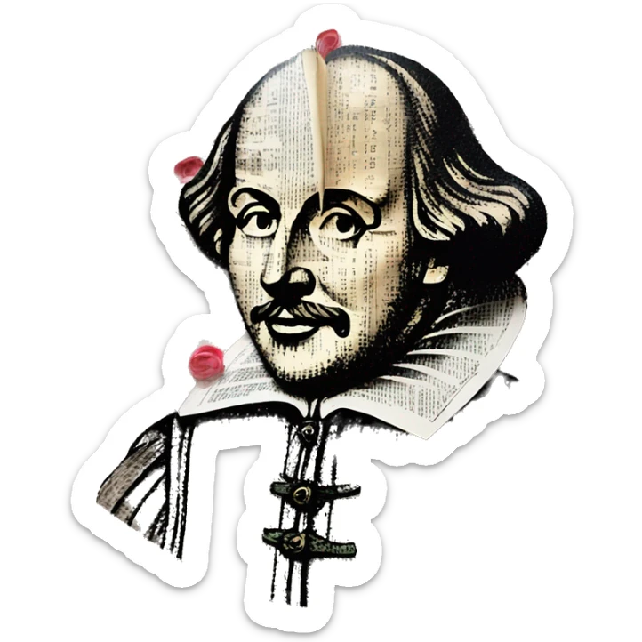 Shakespeare made of newspaper cuttings 420 roses flowers sticker