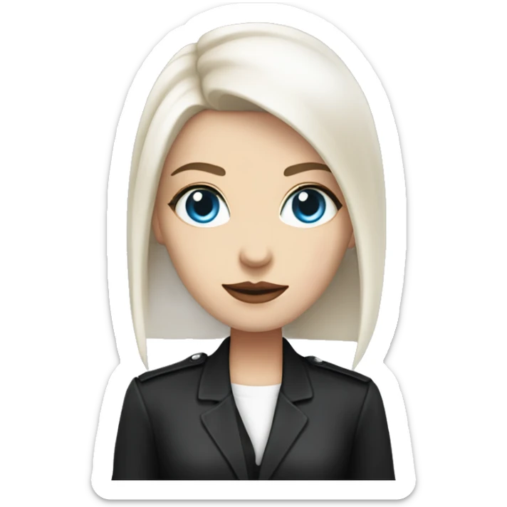 Slavic woman with blue eyes, fair skin, straight gradient medium length hair, goth eyes makeup, dressed in white T-shirt and office black jacket. sticker