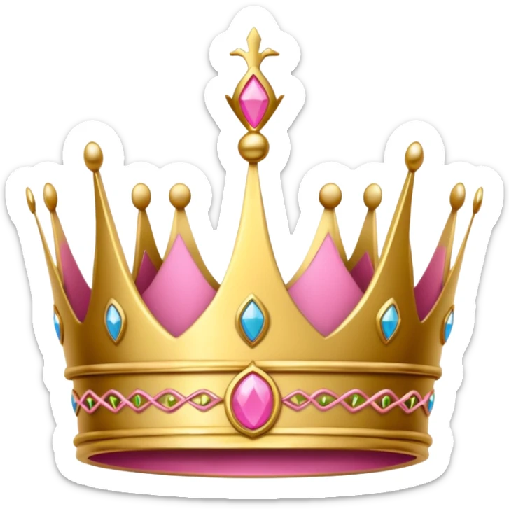 A luxurious golden crown with pink accents and elegant details, featuring a prominent empty space  sticker