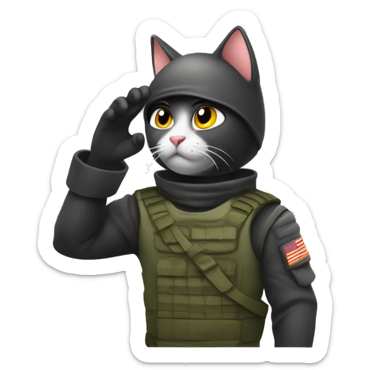 Cat Ninja saluting with his paw to his forehead like a solider in the army sticker