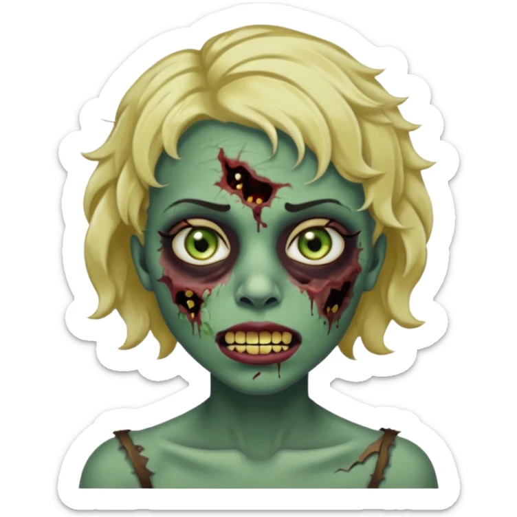 Quero um zumbi com a pele negra,com machucados no rosto (poucos) com dentes de ouro,com cabelos curtos ondulado, com rosto feminino  sticker