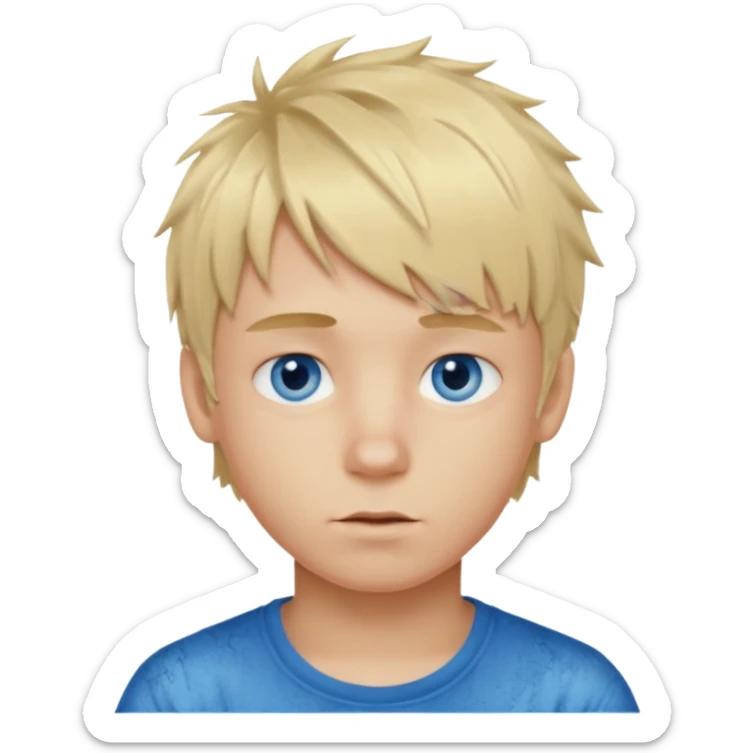 A blonde boy with blue eyes and a messy textured fringe hairstyle sticker