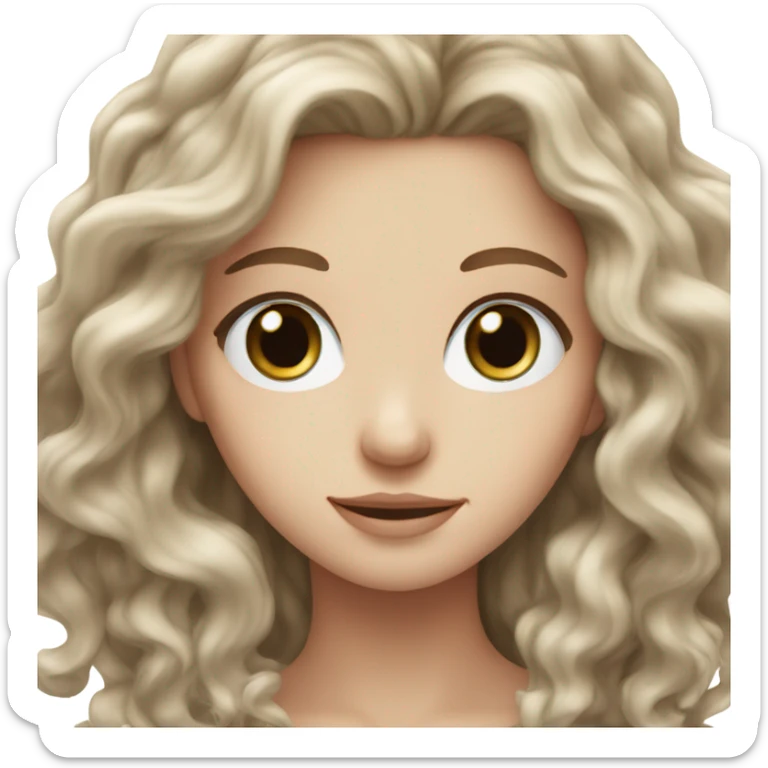 white girl with long wavy brown hair with blue eyes sticker