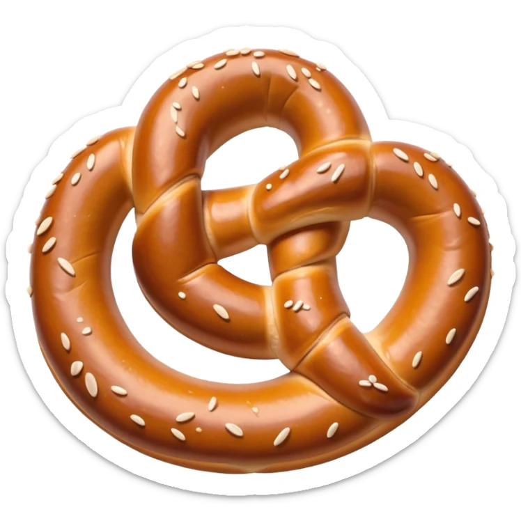 Pretzel Cinematic Realistic Pretzel Snack Emoji, depicted as a single, perfectly twisted pretzel with a glossy, salted crust, rendered with lifelike textures and warm, inviting lighting. sticker