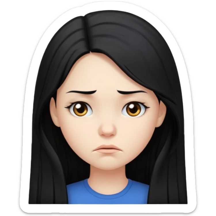 pale girl with long black hair frowning sticker