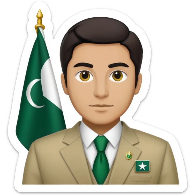 Pakistani diplomat in formal attire with Pakistan flag pin on lapel sticker