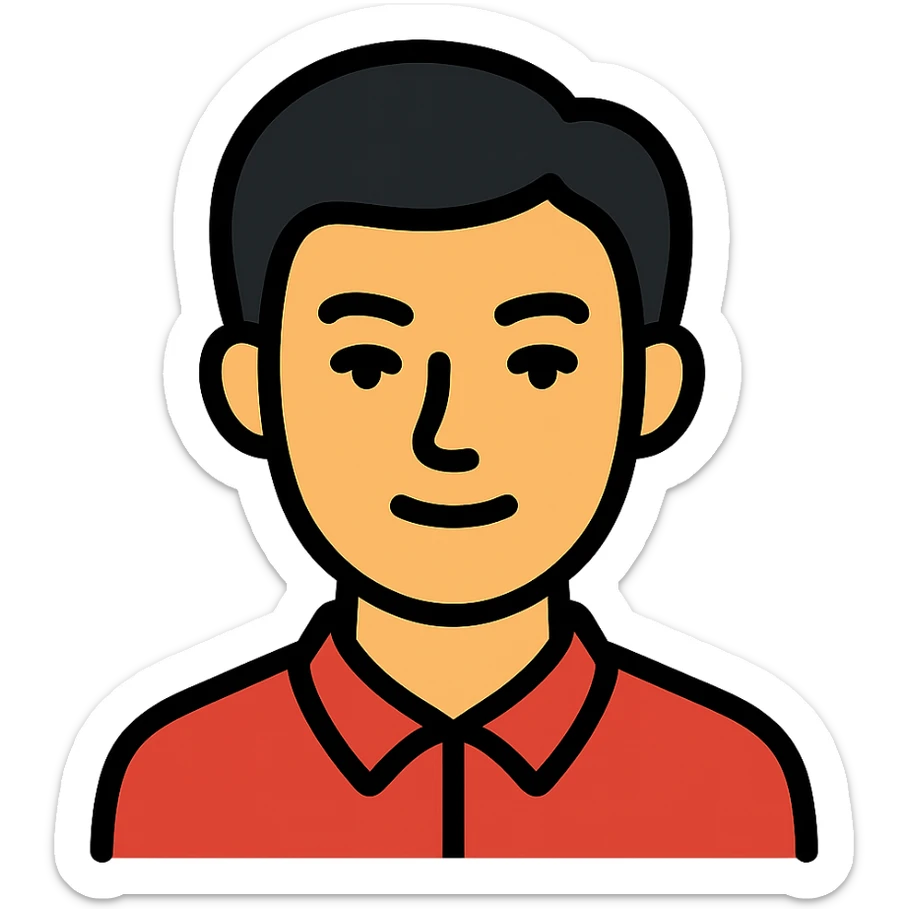 black haired handsome Chinese man icon with lineal color and black outlines sticker