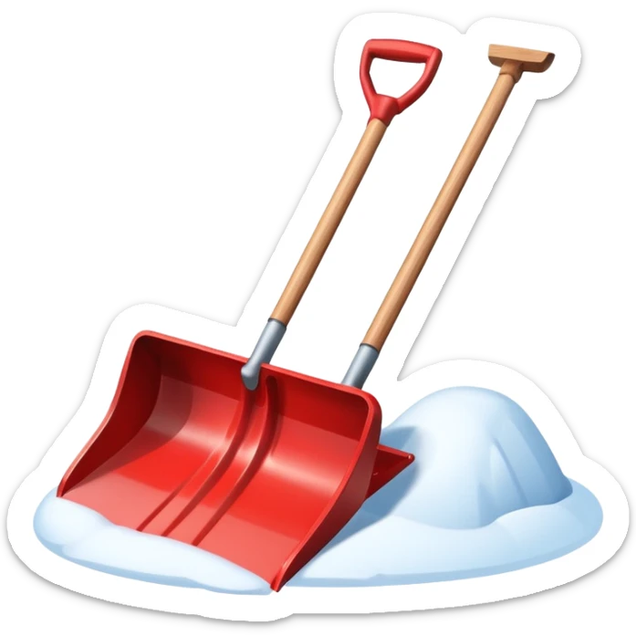 snow shovel object icon, metal snow shovel with wooden handle, winter equipment, glossy highlights, 3D cartoon, mobile game icon style, centered, clean background, no text, no watermark

 sticker