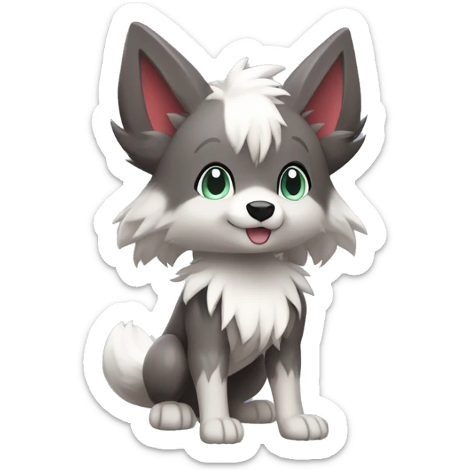 Kawaii Cool Chibi Poochyena-Rocruff-Lycanroc-Pokémon Full Body Detailed High Quality sticker