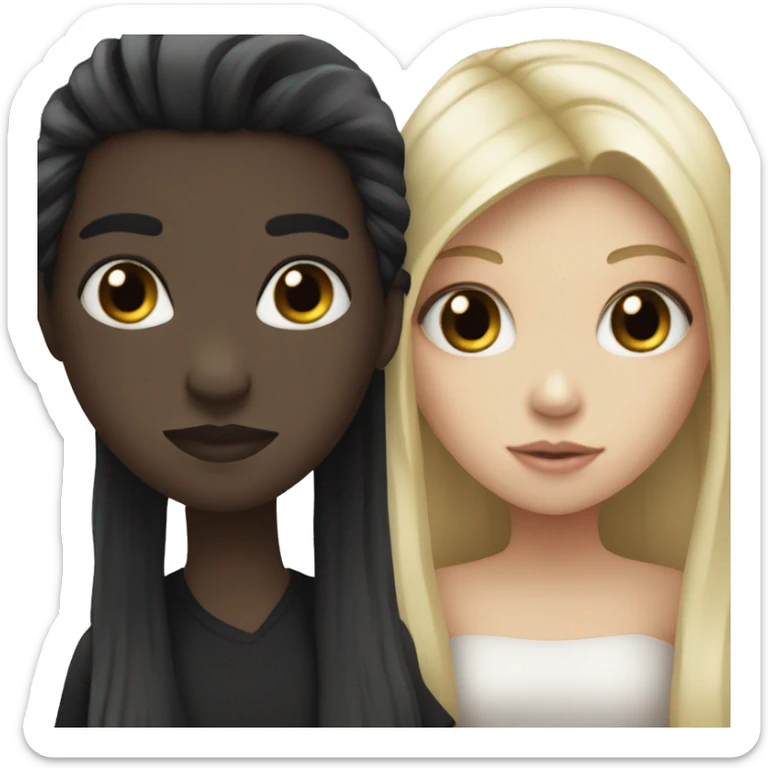 Black heart and Pale girl with long black hair  sticker