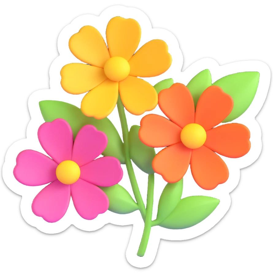 sweet and happy 3D flower, vibrant but soft colors, cute style sticker