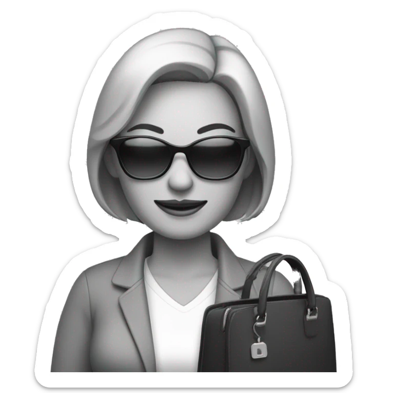 A middle-aged woman with a highlighted bob, trendy casual attire, large sunglasses, a handbag, and a smartphone, often showing an entitled expression. sticker