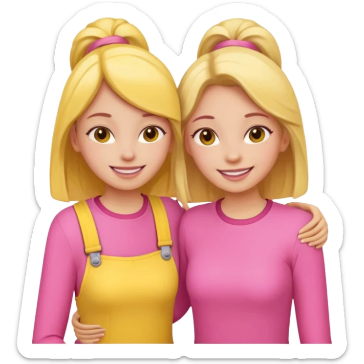 Two girl friends in pink and yellow are supporting each other sticker