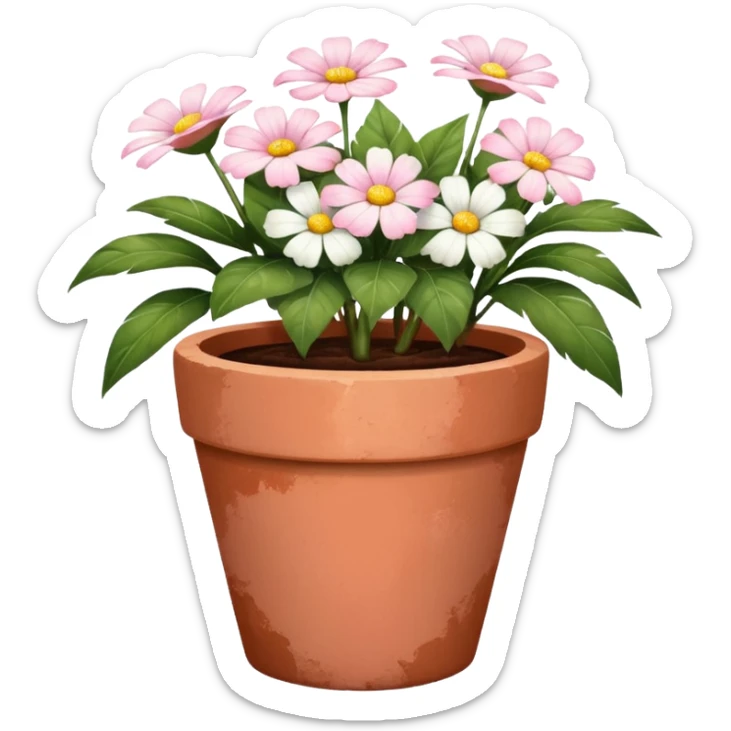 plant pot in terra cota with white and pink flowers print painted sticker