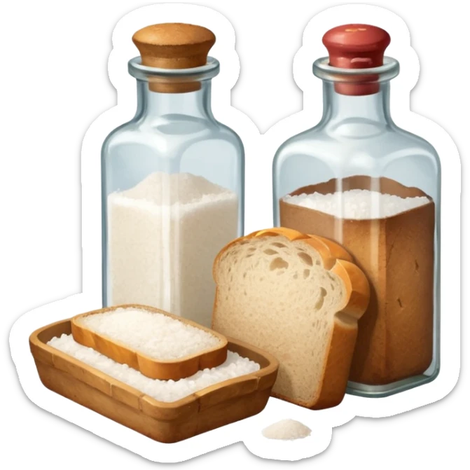 a one victorian bottle of salt and a loaf of bread sticker