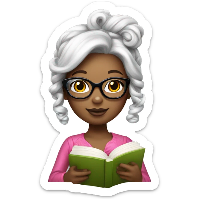 hello kitty girl with book, glasses and gorgeous hairstyle  sticker