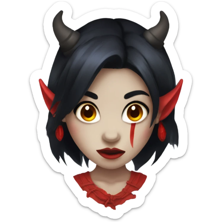 demon oni girl with red skin and black hair sticker