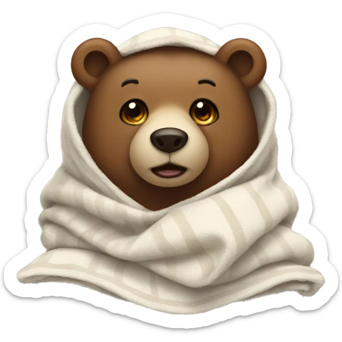 bear cozy in blanket sticker
