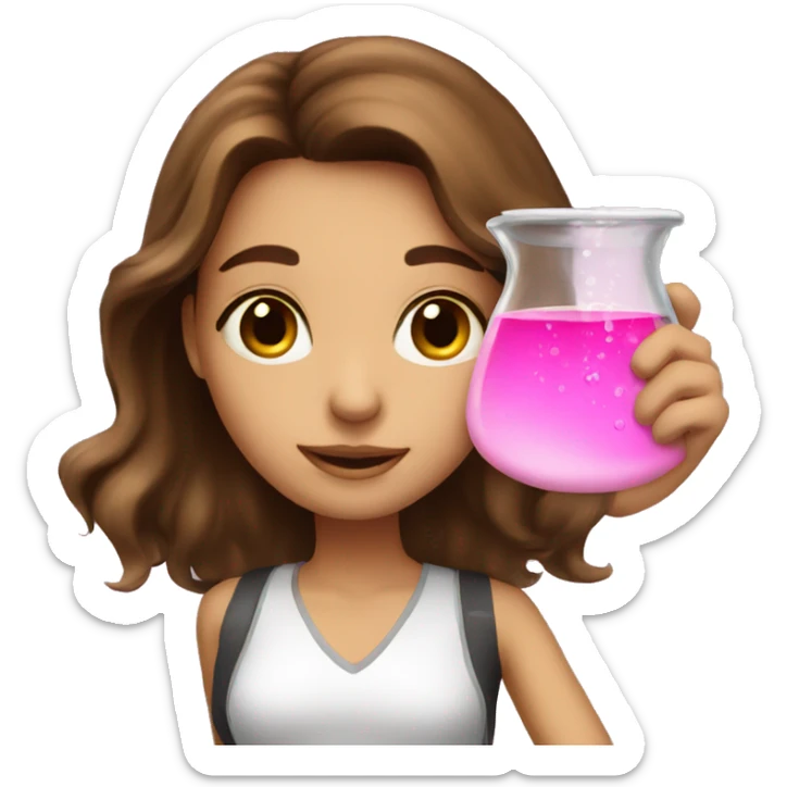 beautiful girl with brown hair doing pink chemistry  sticker
