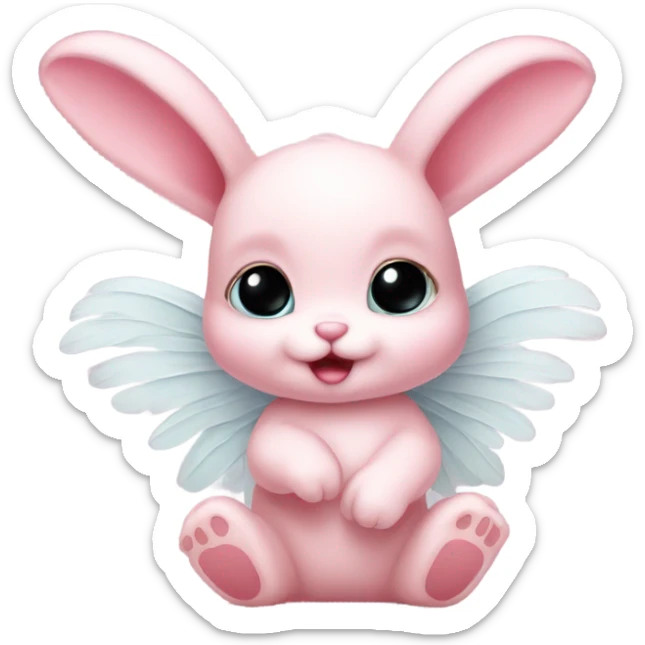 Baby pink bunny with wings brushing her ears with a vintage brush sticker