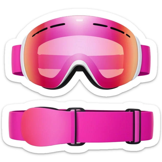 sporty pink ski goggles, frameless design with pink mirrored lenses, snow eyewear sticker