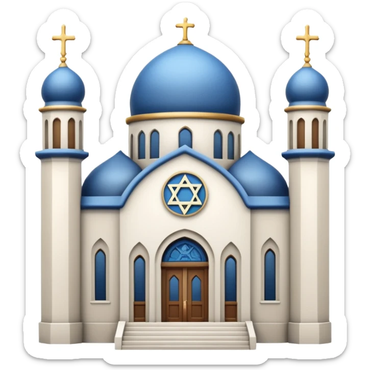 reform jewish synagogue similar in architecture to historical churches (pretty and magnificent), white in color, in ios emoji style sticker