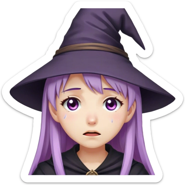 anime girl with lilac hair in a witch hat cries sticker