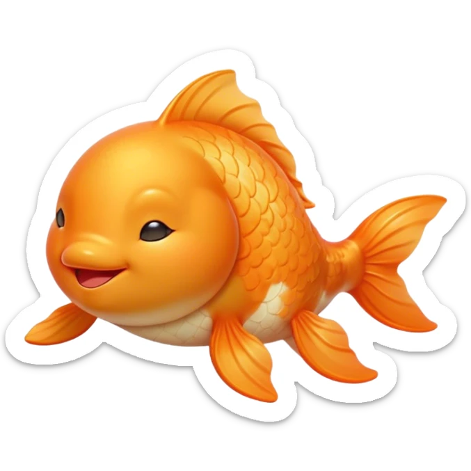 Meme-Worthy Cute Sleeping Orange Goldfish Portrait Emoji, Head resting peacefully with a contented smile, showcasing a streamlined, graceful body with a luxuriously soft vibrant orange hue, eyes closed in a serene, floating nap, Simplified yet hilariously adorable features, highly detailed, glowing with a soft, drowsy light, high shine, relaxed and utterly lovable, stylized with an air of playful laziness, bright and heartwarming, soft glowing outline, capturing the essence of a comically sleepy goldfish, so meme-worthy it feels like it could instantly become the next viral sensation of adorable slumber! sticker