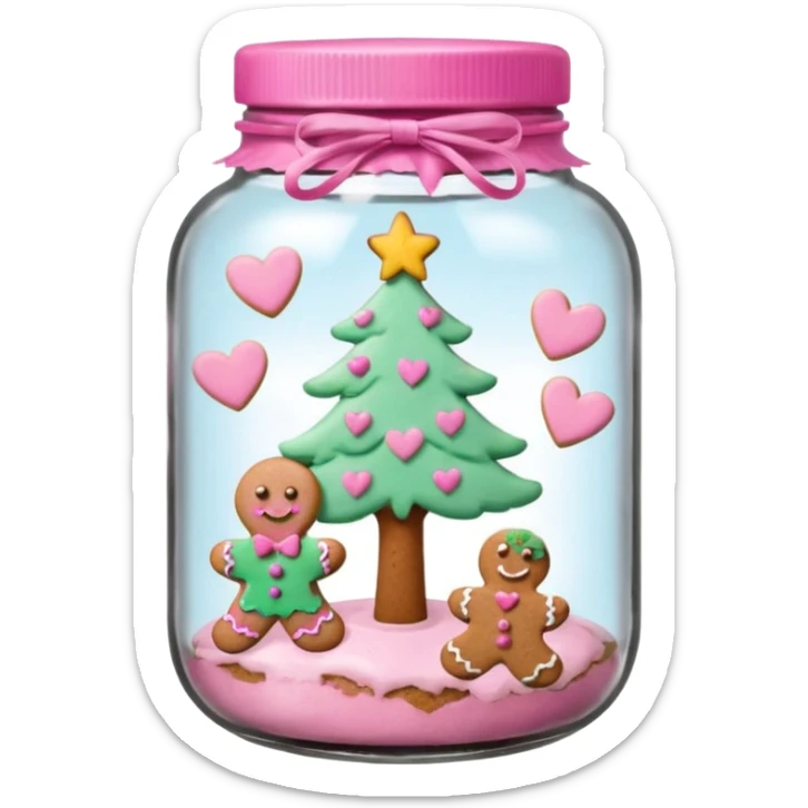 pastel pink christmas cookies in different shapes and one gingerbread man in jar with pink lid  sticker