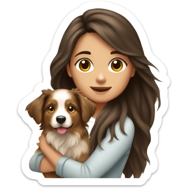 Brunette long hair light tan girl with Australian shepherd puppy sticker