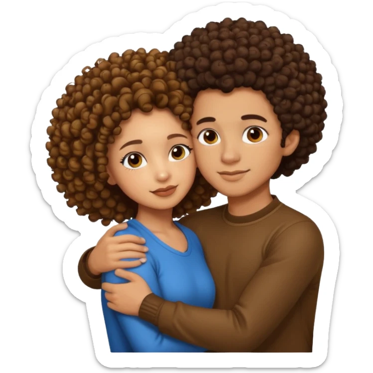 A lightskin with afro boy and brown skin girl with curls hug sticker