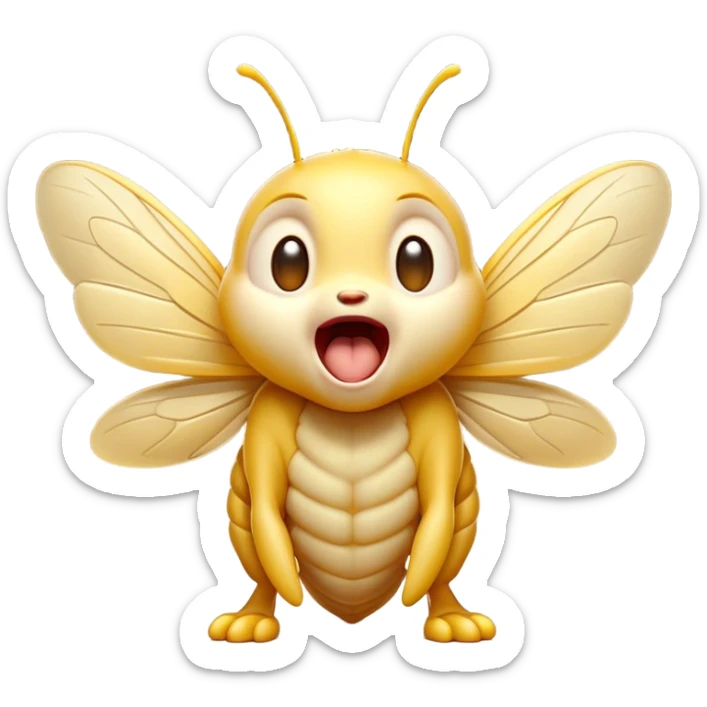 Cinematic Adorable Yawning Wasp Portrait Emoji, Head tilted slightly with a dramatic, wide-open yawn, showcasing a tiny, streamlined body with gently drooping wings and sleepy, half-closed eyes, Simplified yet irresistibly cute features, highly detailed, glowing with a soft, cozy glow, high shine, relaxed yet expressive, stylized with a dash of whimsical insect ease, soft glowing outline, capturing the essence of a drowsy wasp that appears ready to stretch and yawn its way out of the screen! sticker