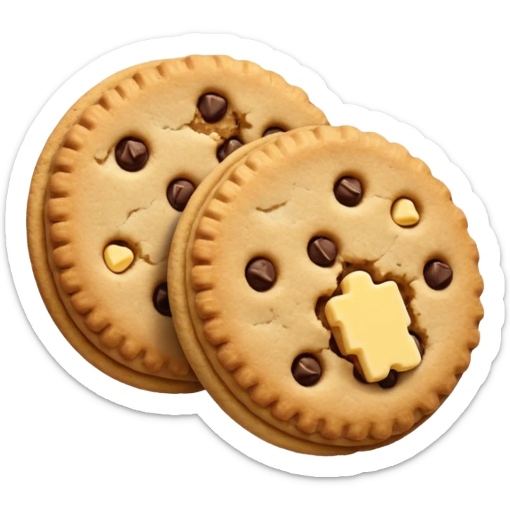 A pair of plain cookies, one of them with a bite taken out. sticker