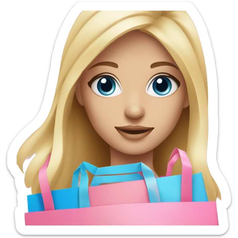 cute blonde with blue eyes surrounded by pink shopping bags sticker