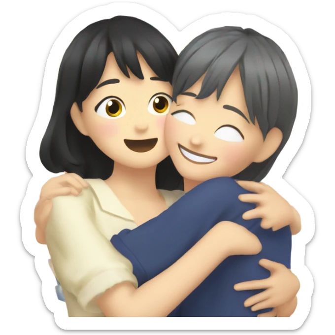 an emoji with nani osaki and nana komatsu hugging sticker