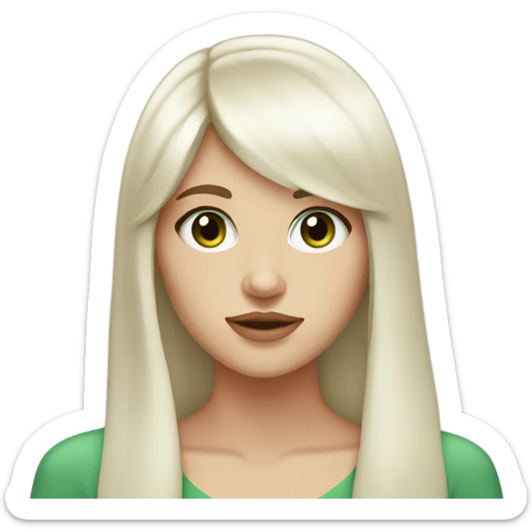 White girl green eyes with long voluminous brown hair with bangs sticker