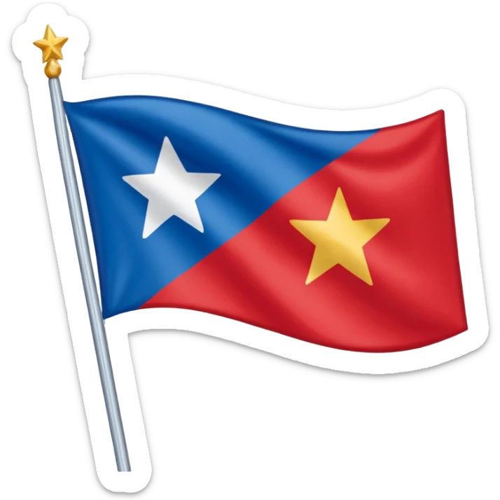 Bandeira vermelha, com uma faixa branca na diagonal cortando toda a bandeira, e uma estrela azul no meio sticker