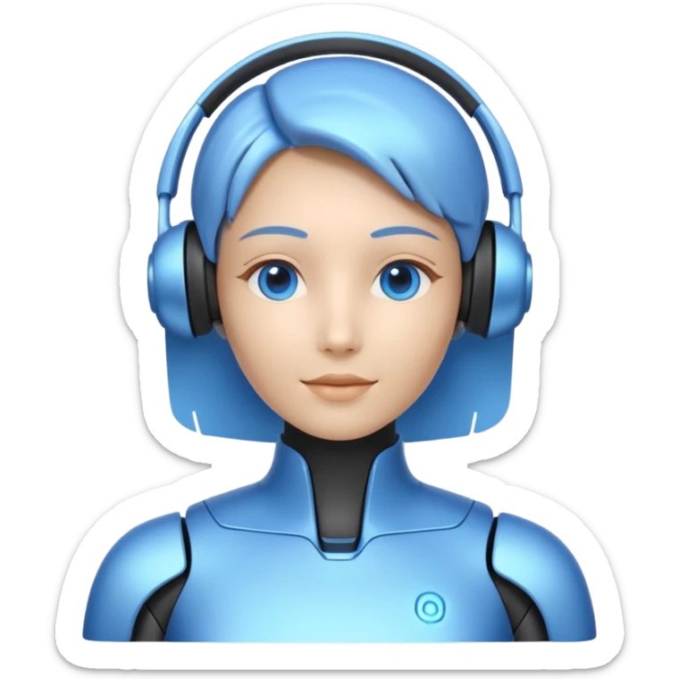 AI Call Agent holo-human-like Cyber AI face, warm, calm and friendly. Holographic look. Blue.
Soft AI face with a listening, welcoming expression, minimal facial lines, calm eyes. sticker
