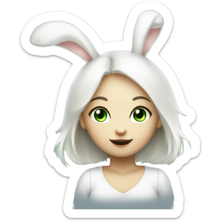 Cute White bunny girl with light-green eyes and a question mark above her bunny head sticker