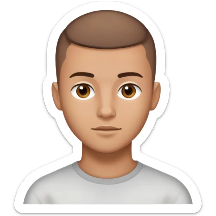  A boy 20 years old, with brown buzz cut hair, and a short beard only as a fade sticker