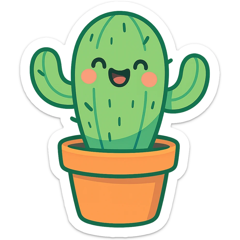 happy cactus in a pot sticker