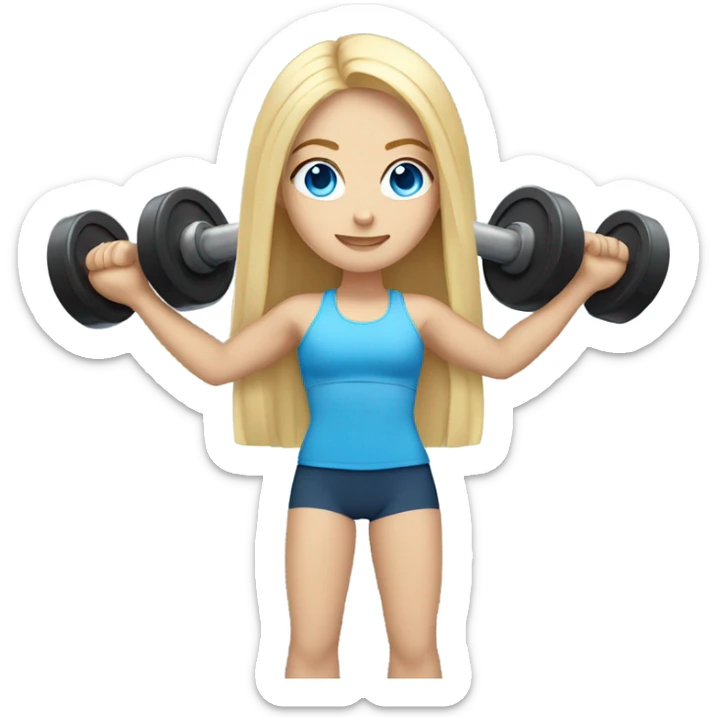 White girl with long blonde hair and blue eyes lifting weights sticker