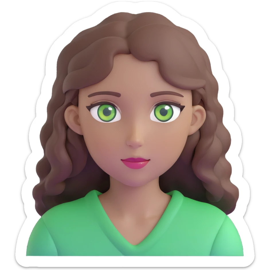 girl with green eyes and slightly wavy brown hair sticker