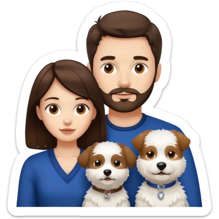 scottish man with stubble, brunette woman and one fully pure white fluffy dog sticker