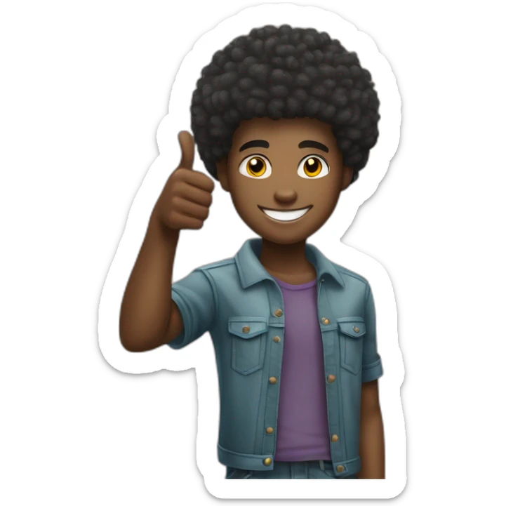 young african descent man showing thumb up with friendly face and a little afro haircut trimmed on the sides wearing urban clothing sticker