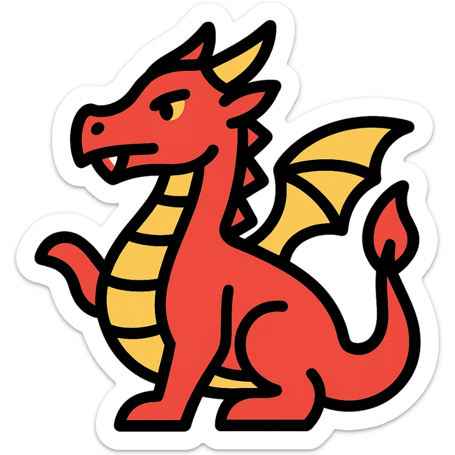 red dragon icon with color outline sticker